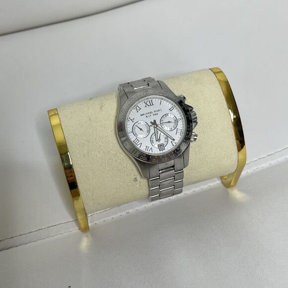 Michael Kors Silver Watch Layton Stainless Steel Chronograph MK5454 Quartz WORKS